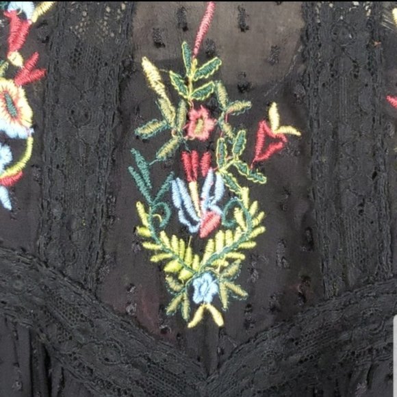Zara] Black Embroidered Dotted Mesh Top XS - Picture 5 of 7